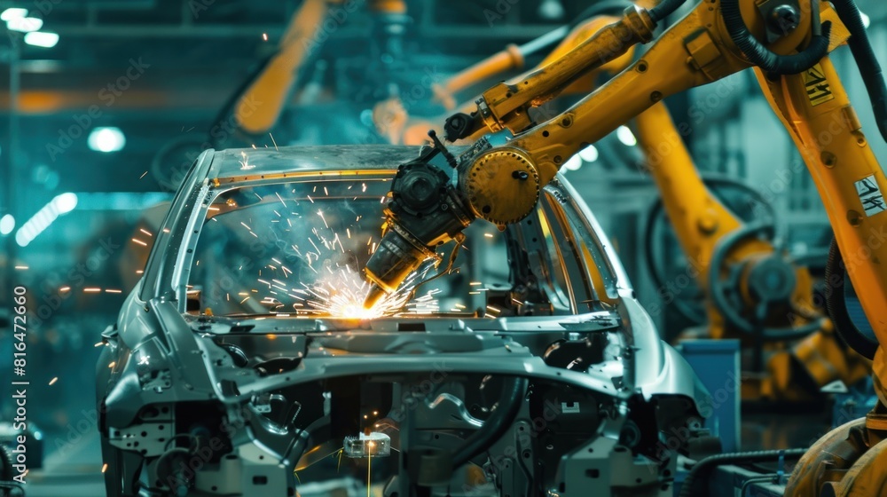 Fototapeta premium Modern welding in factory