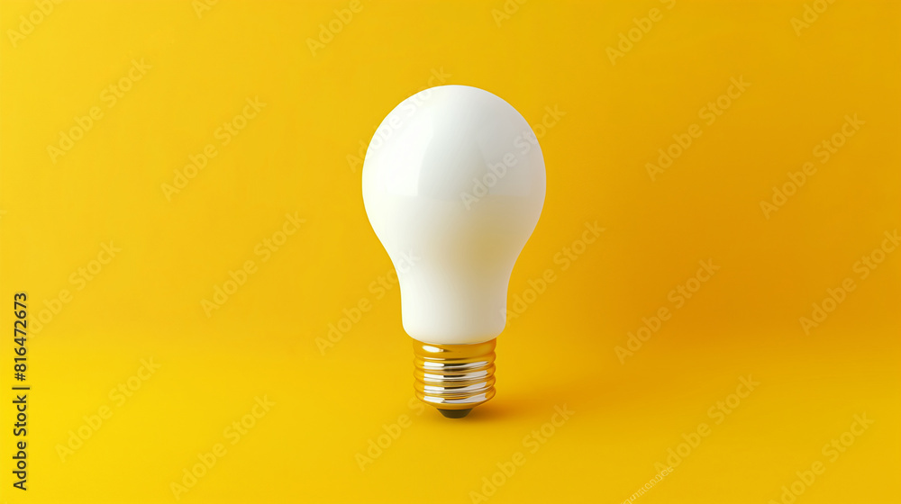 White light bulb on bright yellow background in pastel colors. Minimalist concept, bright idea concept, isolated lamp. 3d render illustration. White light bulb on bright yellow background in pastel colors. Minimalist concept, bright idea concept, isolated lamp. 3d render illustration.