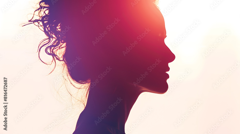 Silhouette of woman isolated on white profile portrait : Generative AI Silhouette of woman isolated on white profile portrait : Generative AI