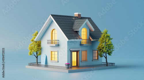 Wallpaper Mural 3D small house on blue background. 3D illustration. Torontodigital.ca