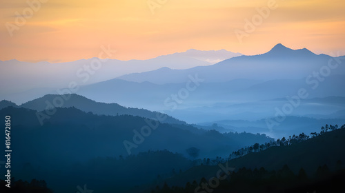 Mountain Silhouettes at Sunset Sky at Prau Mountain Indonesia : Generative AI photo
