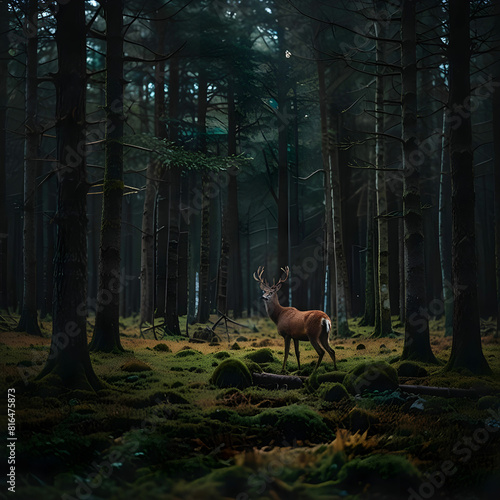 minimal cinematic a deer among the trees forest lake