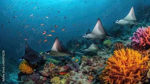 banner background of Fintastic Friday theme banner design for microstock, no text, and wide copy space, [A close-up of a ray's mouth and teeth, highlighting its feeding behavior] photo