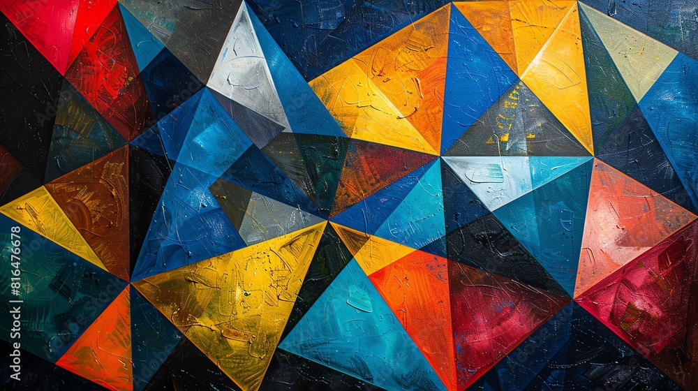 Bold geometric triangles, contrasting colors and sharp angles forming a dynamic pattern Bold geometric triangles, contrasting colors and sharp angles forming a dynamic pattern