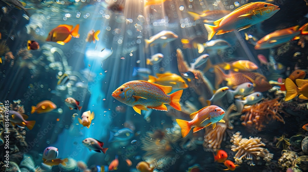 Naklejka premium banner background of Fintastic Friday theme banner design for microstock, no text, and wide copy space, [A close-up of a ray's mouth and teeth, highlighting its feeding behavior]