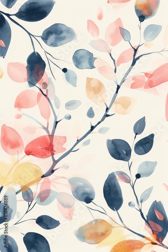Hand drawn line banner design. Floral branch pattern with watercolor texture modern. 