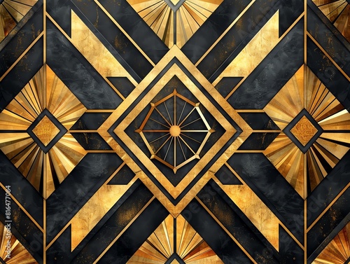 Geometric art deco pattern  gold and black with elegant  symmetrical designs