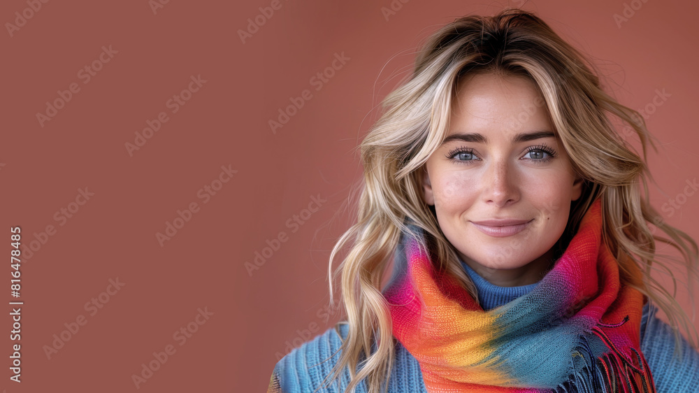 Caucasian woman wearing rainbow scarf at pride event isolate Caucasian woman wearing rainbow scarf at pride event isolate