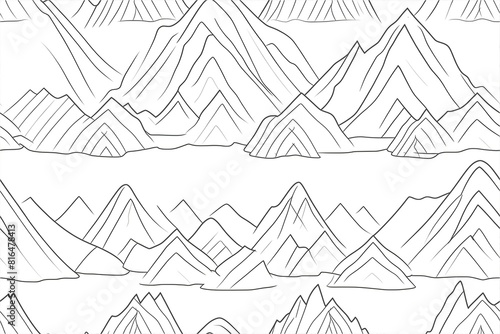 Minimalist Line Art Seamless Pattern with Majestic Mountain Peaks