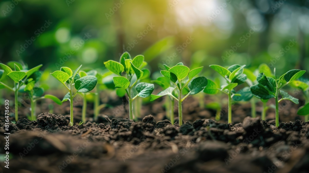 Grow Green seedlings emerging from the soil, 