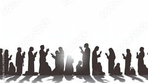 A crowed of people raise their hands for pray spirituality togetherness harmony inspiration on white background
