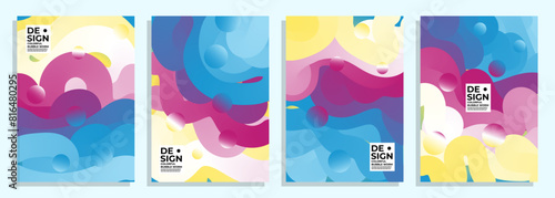 abstract colorful ice cream gradient liquid bubble worm cover poster background design set.