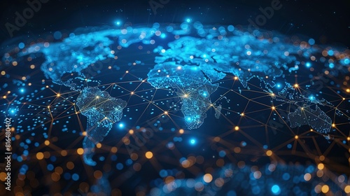 Abstract world map, concept of global network and connectivity, international data transfer and cyber technology, worldwide business, information exchange and telecommunication