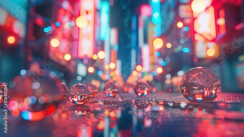 A realistic, futuristic 3D render of Tokyo with neon gumdrops photo