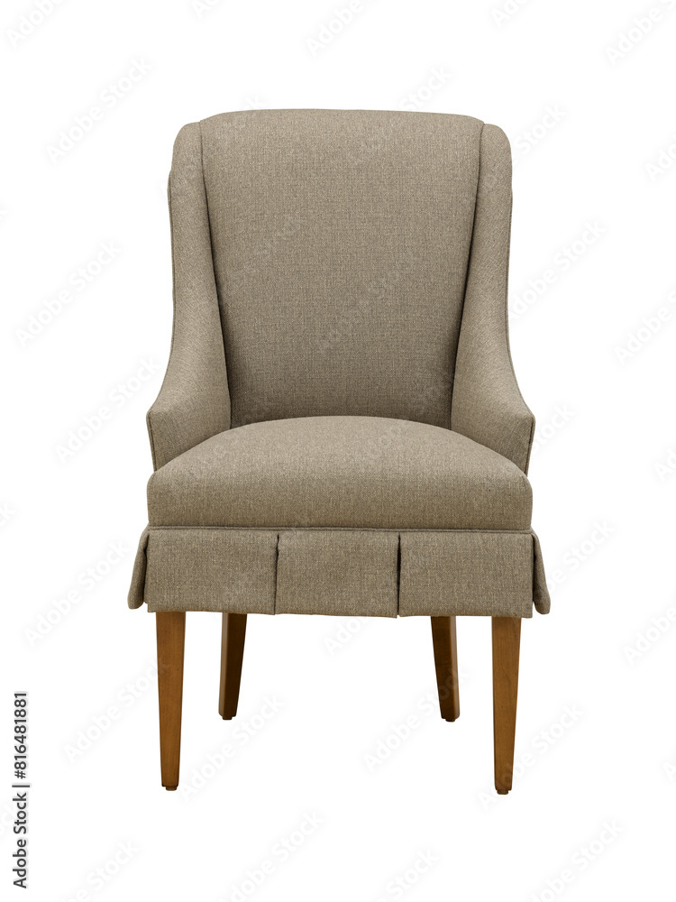 cut out fabric armchair soft cushion with wood leg isolated on white background. clipping path included. 3d rendering modern interior retro furniture design for living room. studio photography. cut out fabric armchair soft cushion with wood leg isolated on white background. clipping path included. 3d rendering modern interior retro furniture design for living room. studio photography.