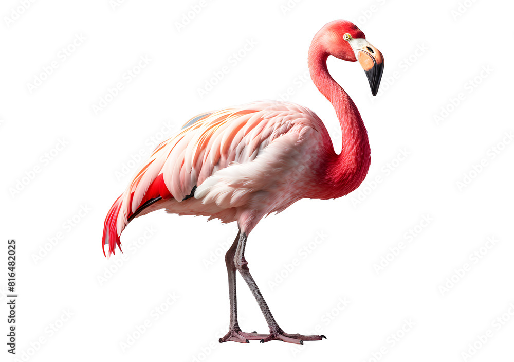 Pink white Flamingo bird isolated on cut out PNG or transparent background. It is kind of large bird. that like to live together in flocks numbering thousands. Realistic bird clipart template pattern. Pink white Flamingo bird isolated on cut out PNG or transparent background. It is kind of large bird. that like to live together in flocks numbering thousands. Realistic bird clipart template pattern.