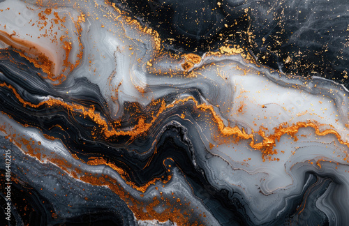 White, balck and orange marble background. Created with Ai