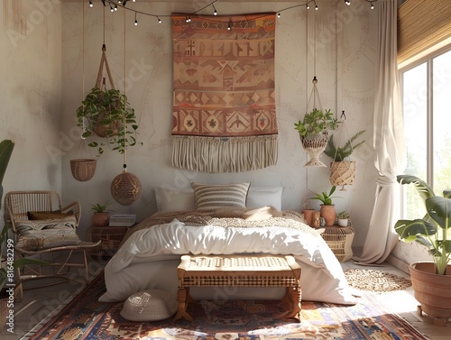 SunDrenched BohoInspired Bedroom A Cozy and Textured Retreat photo
