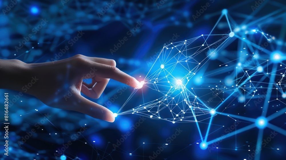 hand touching abstract network ,Global network connection concept, abstract concept hand touching abstract network ,Global network connection concept, abstract concept