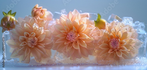 Inviting peach abstraction Dahlia flowers in ice.