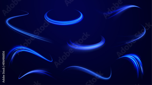 Blue stripes in the form of drill  turns and swirl. Transparent blue sparkling light line element.  Undulate wave swirl swoosh  dynamic twisted lines. 