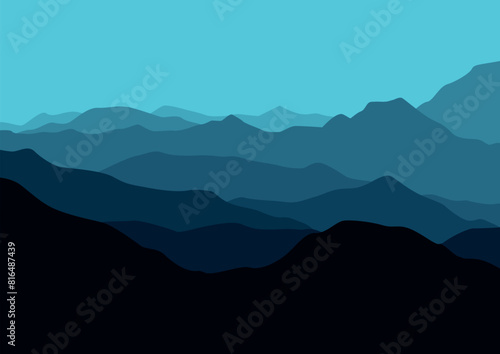 Landscape with mountains. Vector illustration in flat style.