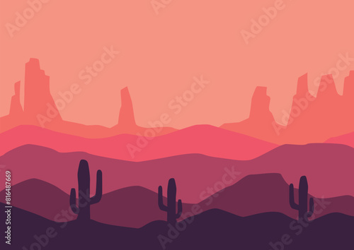 Landscape with desert in America. Vector illustration in flat style.