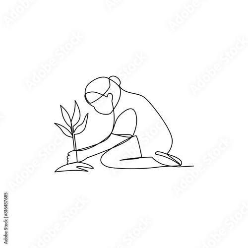 Girl drawn in line art style