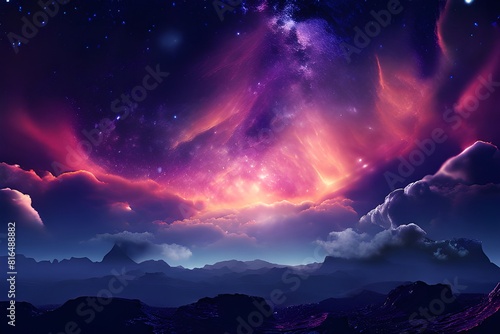 starry night sky solar storm with pink and blue hue in mountain setting, ultra realistic, UHD