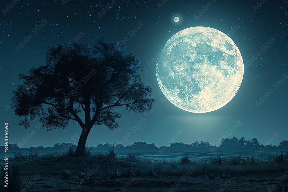 Moonlit Mystique: Intricate Digital Artwork of a Serene Night Scene Moonlit Mystique: Intricate Digital Artwork of a Serene Night Scene