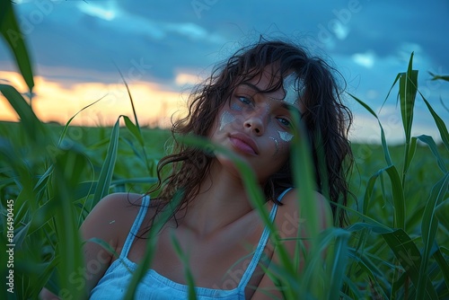 Baroque Neoclassicist Cyborg Farmgirl by the Barn: Sunset Sky in Silver photo