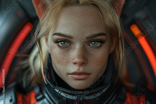 Hyperdetailed Futuristic Neko Girl: Vibrant Colors and Intricate Mechanics Render photo