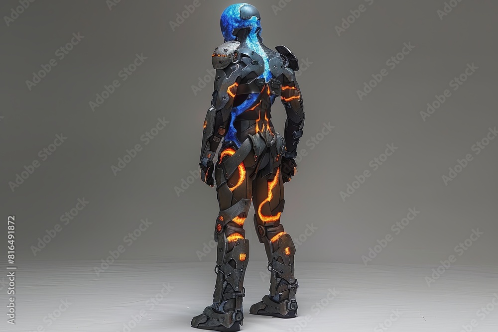 Cyberpunk Humanoid: Flowing Blue Lava and Fire Fantasy Design Cyberpunk Humanoid: Flowing Blue Lava and Fire Fantasy Design