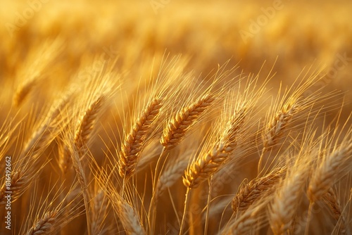 Golden field of wheat, ripe ears in the summer wind swaying. Image in a warm and rich style. The field of wheat under the warm summer evening sun
