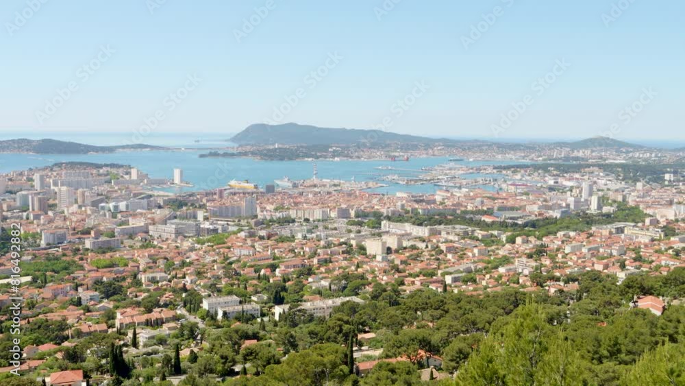 Panoramic view of Toulon, France showcasing the cityscape, harbor, and surrounding hills Panoramic view of Toulon, France showcasing the cityscape, harbor, and surrounding hills