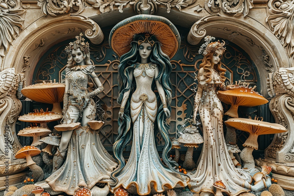 Enchanting Art Deco Fantasy Mushroom Circus Performers Enchanting Art Deco Fantasy Mushroom Circus Performers