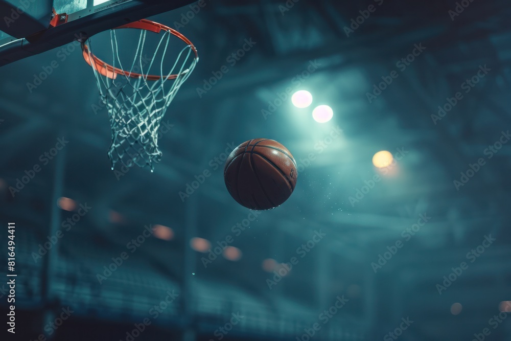 A basketball is in the air, about to go through a hoop A basketball is in the air, about to go through a hoop