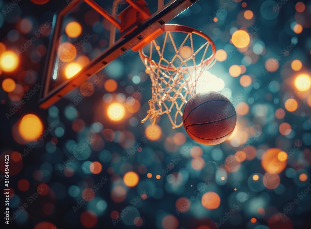 A basketball is in the air, about to go through a hoop A basketball is in the air, about to go through a hoop