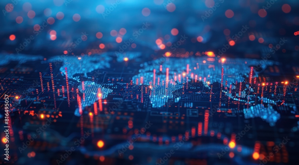 Fototapeta premium A computer generated image of a world with a blue background and red dots