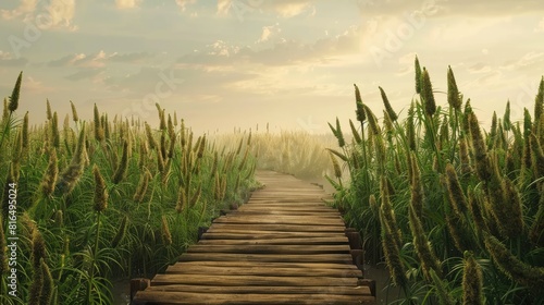 Field of Sunn Hemp with a Wooden Bridge photo