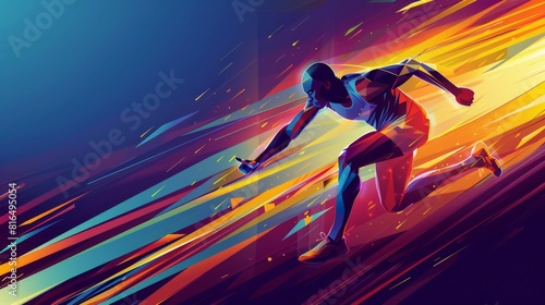 Striking geometric artwork of a runner in full stride, capturing the essence of speed and movement. Engage your audience with this eye-catching image.