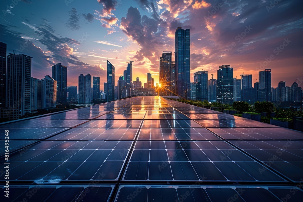 A city skyline with a beautiful sunset in the background A city skyline with a beautiful sunset in the background
