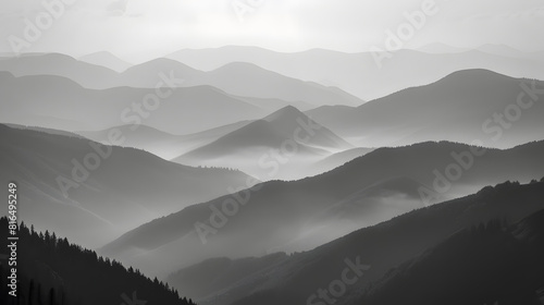 monochrome image of beautiful mountains in the Carpathians black and white mountain silhouette : Generative AI