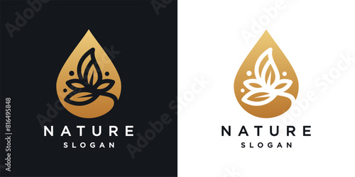 Natural Fresh Water droplets or droplets with flowers for natural beauty extract oil logo design