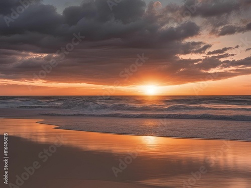 Sunset over the beach dark clouds