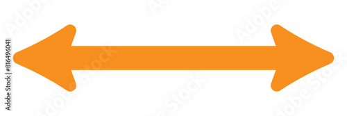 Dual sided orange arrow. Horizontal dual sided long straight arrow signs. Orange double arrow icon isolated on white background. Vector graphic illustration.