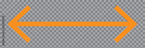 Dual sided orange arrow. Horizontal dual sided long straight arrow signs. Orange double arrow icon isolated on white background. Vector graphic illustration.