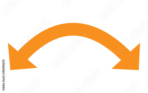 Orange dual sided arrow. Semicircular curved thin long double ended arrow. Vector illustration.