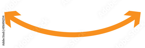 Orange dual sided arrow. Semicircular curved thin long double ended arrow. Vector illustration.