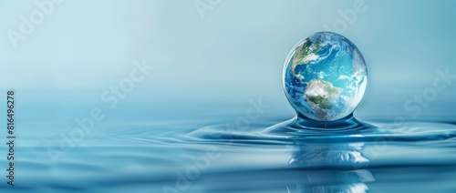 A water drop with the Earth inside, symbolizing global environmental protection and World Water Day concept.